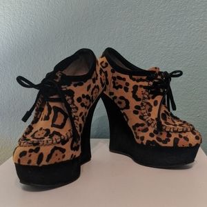 L.A.M.B. pony hair leopard wedge oxford 6
